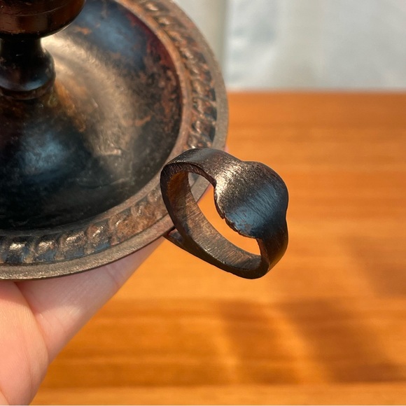 Antique Primitive French Cast Metal Handheld Taper Candle Holder Brown Vintage - Picture 12 of 16